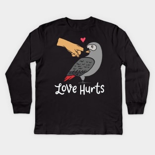 African Grey Parrot: Love Hurts Kids Long Sleeve T-Shirt